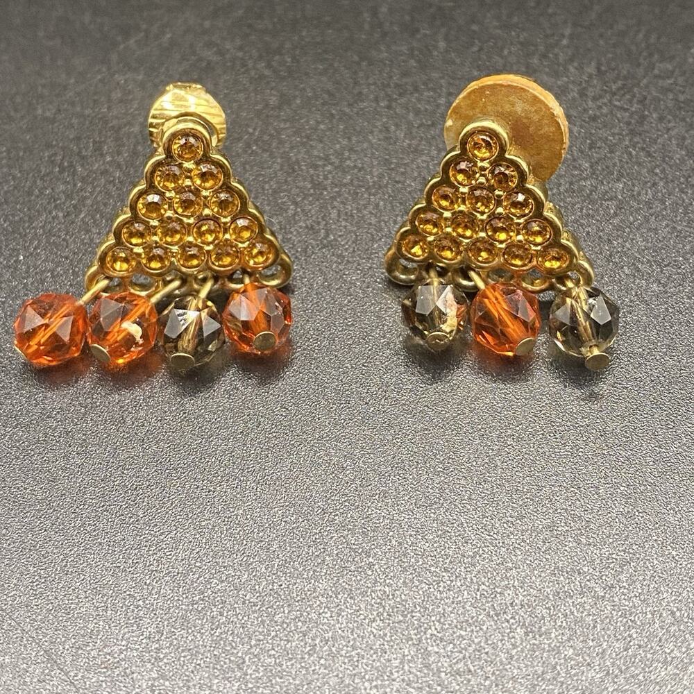 Swarovski Crystal Honey Comb Dangle Earrings Clip On Gold Tone